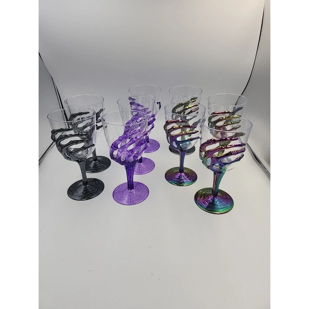Spooky Skeleton Hand Goblet LOT of 9 Acrylic‎ 11.8 oz Gothic Halloween